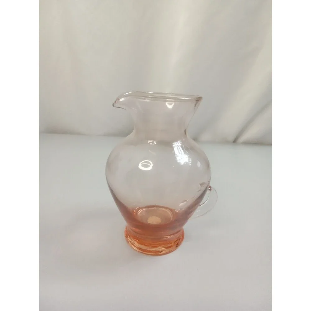 Vintage Lefton Japan Small Pink Hand Blown Glass Pitcher 4 1/2 inches tall